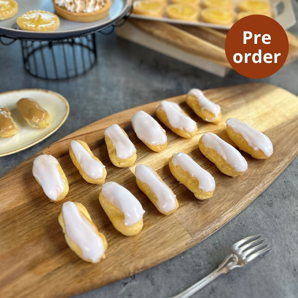 Mini Vanilla Éclair, enticing with its delicate blend of sweet vanilla in a bite-sized treat.
