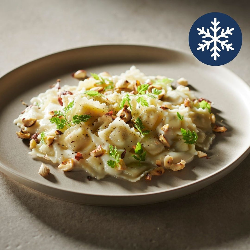 Comté and Emmental ravioli with parsley (ravioles du Dauphiné), Maison Duffour, Dubai, UAE,