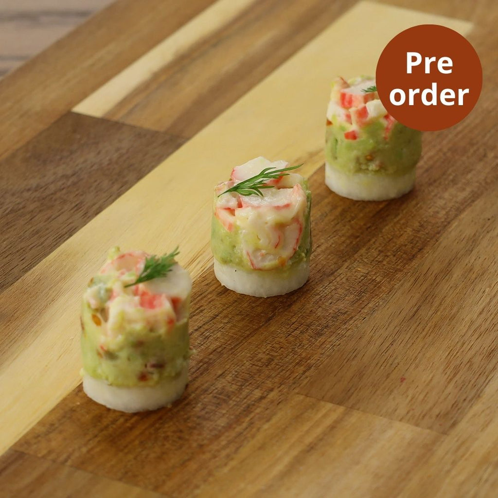 Canapes crab and guacamole on white radish, Maison Duffour, Dubai, UAE